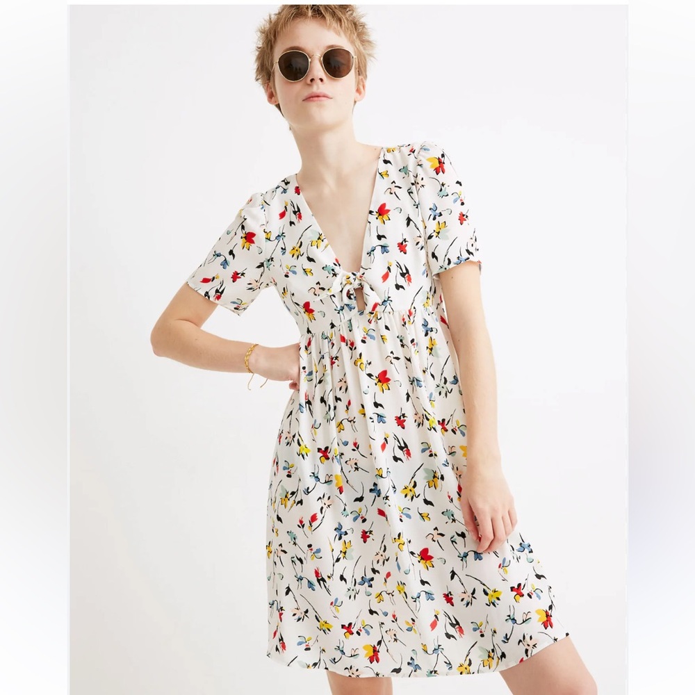 Madewell Tie-Front Mini Dress In Drifting Flowers